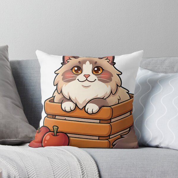 Item preview, Cozy Fluffy Ragamuffin Cat Sitting in a Wooden Apple Crate designed and sold by pumsquare.