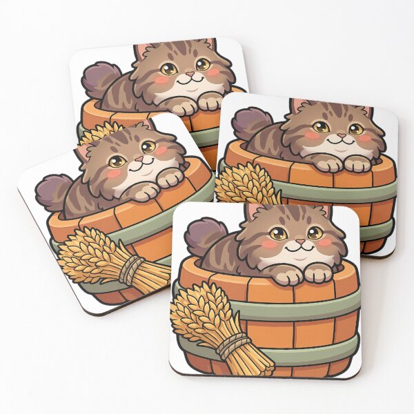 Item preview, Cozy Fluffy Cymric Cat Sitting in a Wooden Barrel Planter designed and sold by pumsquare.