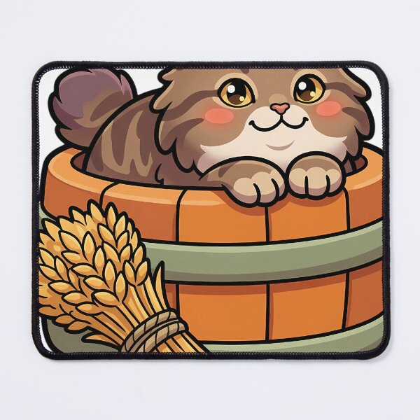 Item preview, Cozy Fluffy Cymric Cat Sitting in a Wooden Barrel Planter designed and sold by pumsquare.