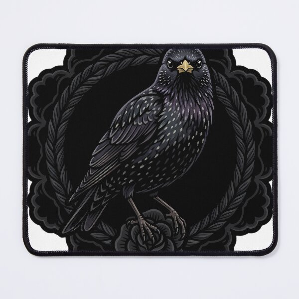 Item preview, Black Lace Occult Familiar — Common Starling in a Lace Medallion designed and sold by IllumeInk.