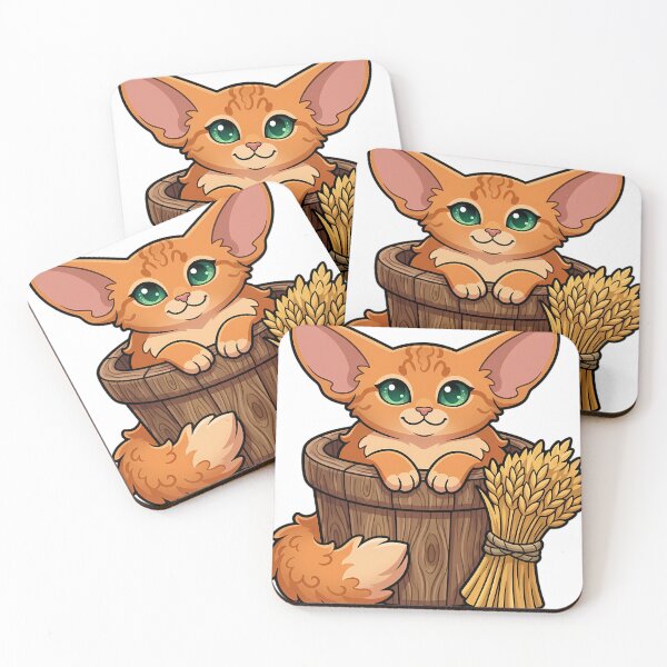 Item preview, Cozy Fluffy LaPerm Cat Sitting in a Handleless Wooden Bucket designed and sold by pumsquare.
