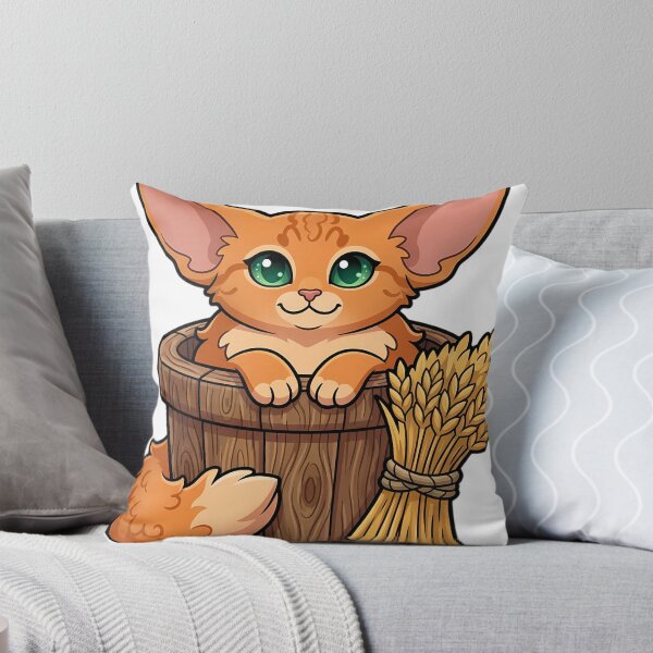 Item preview, Cozy Fluffy LaPerm Cat Sitting in a Handleless Wooden Bucket designed and sold by pumsquare.