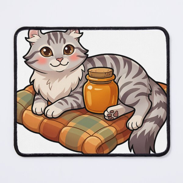 Item preview, Cozy Fluffy American Curl Cat Resting on Its Side on a Quilted Plaid Blanket designed and sold by pumsquare.