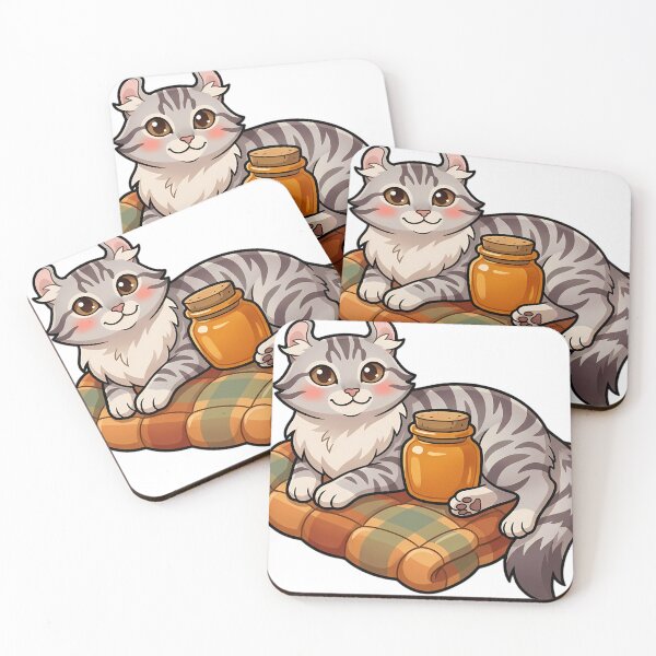Item preview, Cozy Fluffy American Curl Cat Resting on Its Side on a Quilted Plaid Blanket designed and sold by pumsquare.