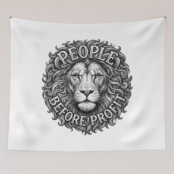 Item preview, People Before Profit Lion Vintage Engraving Quote designed and sold by Owcomm.