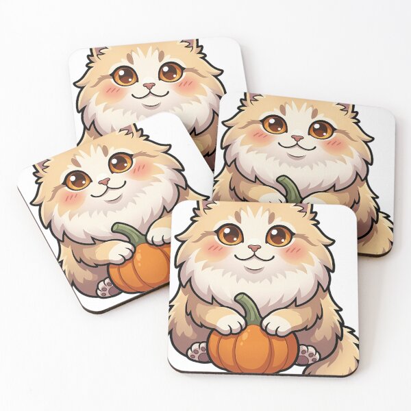 Item preview, Cozy Fluffy Napoleon Minuet Cat Resting Its Paws on a Small Autumn Pumpkin designed and sold by pumsquare.