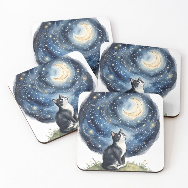 Item preview, Tuxedo Cat Starry Night Sky Watercolor designed and sold by alvixVerse Merch.