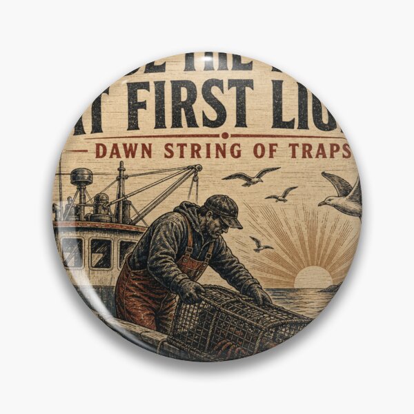 Item preview, Lobsterman Hauls Traps at Sunrise Vintage Rope Emblem designed and sold by BoosterShop.
