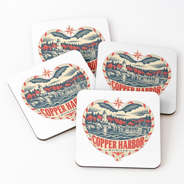 Item preview, Copper Harbor USA Travel Souvenir Nautical Woodcut Heart designed and sold by VisualArtsOasis.