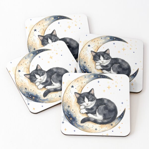 Item preview, Tuxedo Cat Sleeping on the Crescent Moon designed and sold by alvixVerse Merch.