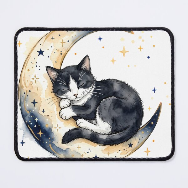 Item preview, Tuxedo Cat Sleeping on the Crescent Moon designed and sold by alvixVerse Merch.
