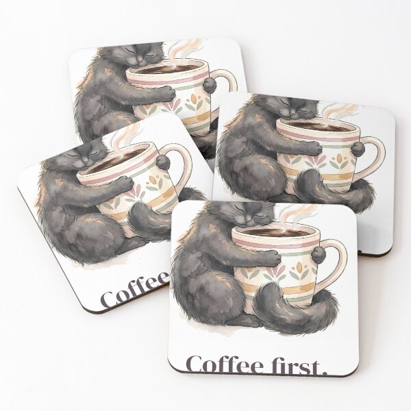 Item preview, Coffee First Feelings Later Sleepy Black Cat designed and sold by alvixVerse Merch.