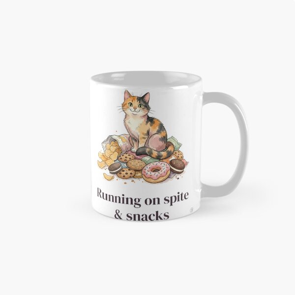 Item preview, Running on Spite and Snacks Funny Calico Cat designed and sold by alvixVerse Merch.