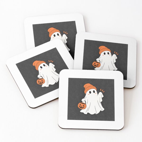Item preview, Cute Halloween Ghost in Orange Beanie with Pumpkin Trick-or-Treat Bucket – Cozy Spooky Season Aesthetic Design designed and sold by LumiMuse.