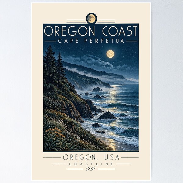 Item preview, Oregon Coast — Cape Perpetua, Oregon, USA [Vintage Illustration] designed and sold by elektronen.