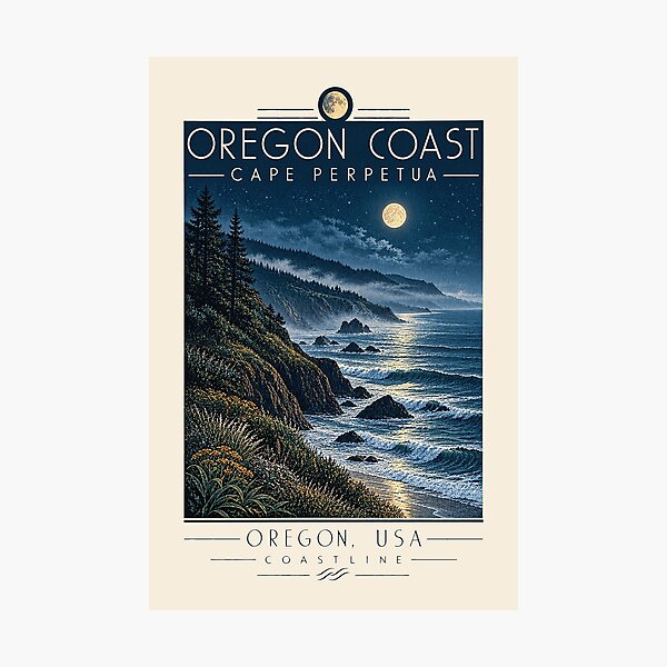 Item preview, Oregon Coast — Cape Perpetua, Oregon, USA [Vintage Illustration] designed and sold by elektronen.