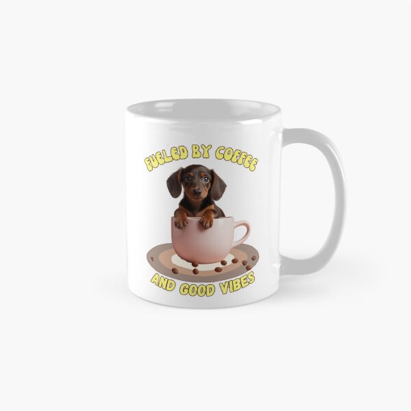 Item preview, Cute Dachshund Puppy Coffee Cup Retro Good Vibes designed and sold by Coffeefree593.
