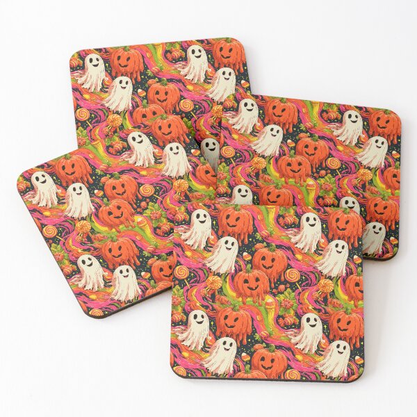 Item preview, Retro 70s Halloween Melting Pumpkin and Ghost Pattern designed and sold by Derek Gillette.