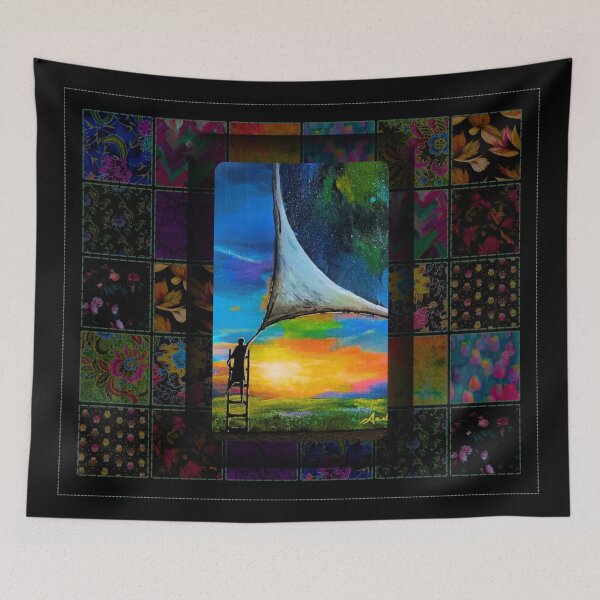 Item preview, Patchwork Portal – Surreal Sky & Floral Quilt Art designed and sold by ArtistsAtticWI.