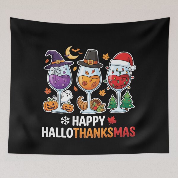 Aperçu de l'œuvre Joyeux Hallothanksmas Verres De Vin Fêtes créée et vendue par MizoX7.