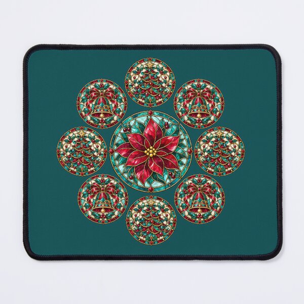 Item preview, Christmas Jewel Stained Glass – Burgundy & Teal Festive Pattern designed and sold by Britishdelights.