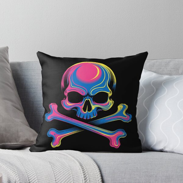 Item preview, CMYK Neon Skull and Crossbones Art designed and sold by Skulls & Calaveras.