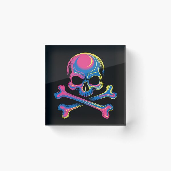 Item preview, CMYK Neon Skull and Crossbones Art designed and sold by Skulls & Calaveras.