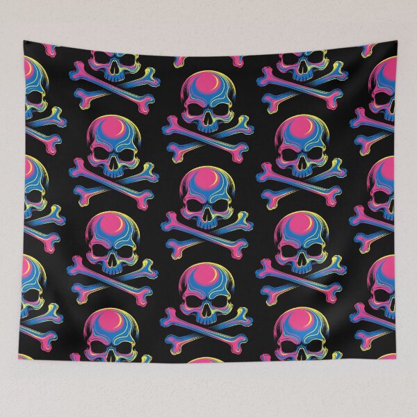 Item preview, CMYK Neon Skull and Crossbones Art designed and sold by Skulls & Calaveras.