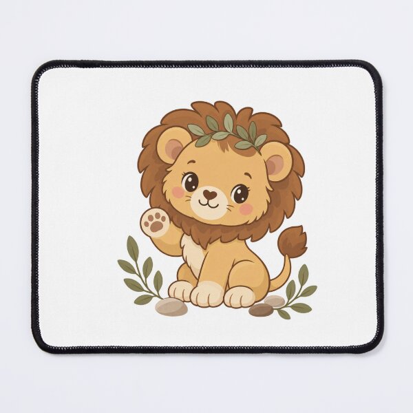 Item preview, Friendly Waving Lion Cub with Botanical Leaves designed and sold by skyartdesign.
