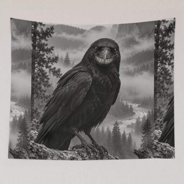 Item preview, Creepy grinning crow black and white designed and sold by MagicStrawberry.