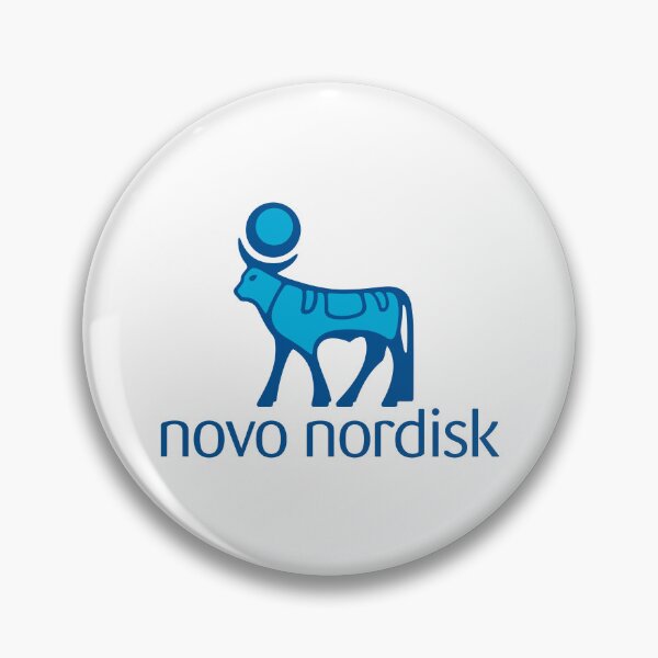 Item preview, Novo Nordisk logo with blue bull symbol of Danish pharmaceutical company designed and sold by Scovillea.