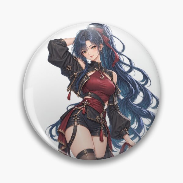 Item preview, Midnight Blue Anime Girl with Golden Eyes and Burgundy Ribbon designed and sold by iloveanimechibi.