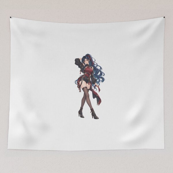 Item preview, Midnight Blue Anime Girl with Golden Eyes and Burgundy Ribbon designed and sold by iloveanimechibi.
