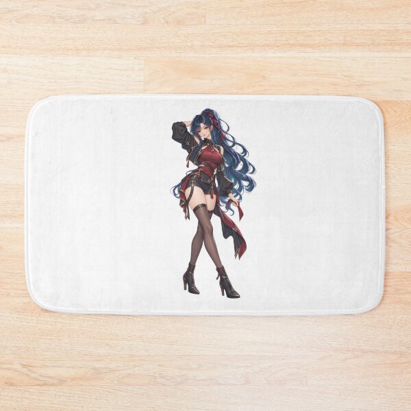 Item preview, Midnight Blue Anime Girl with Golden Eyes and Burgundy Ribbon designed and sold by iloveanimechibi.