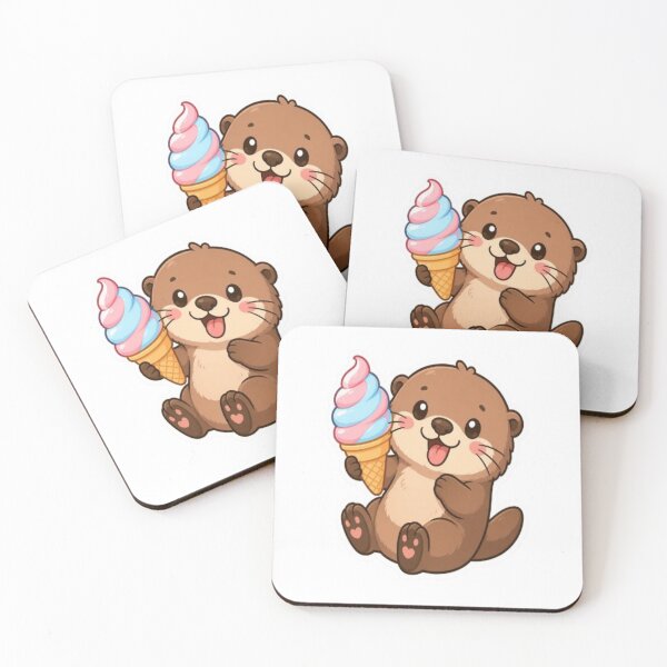 Item preview, Cute Kawaii Otter with Cone Ice Cream designed and sold by creativerooney.