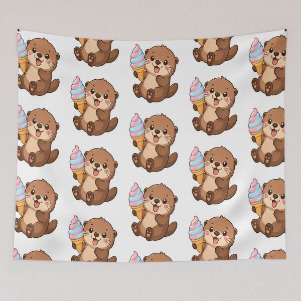 Item preview, Cute Kawaii Otter with Cone Ice Cream designed and sold by creativerooney.