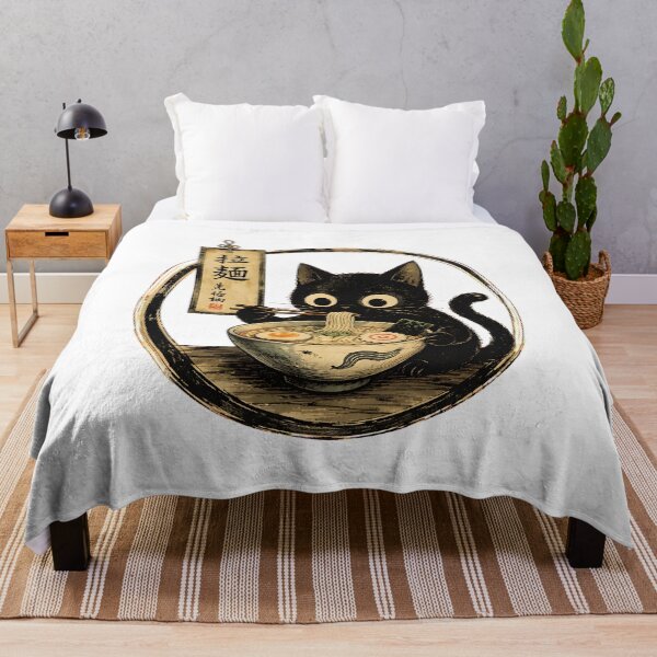 Item preview, cute black cat eating ramen japanese anime style designed and sold by SketchDrSketch.