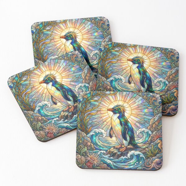 Item preview, Art Nouveau Stained Glass Crested Penguin designed and sold by Tridentulus.