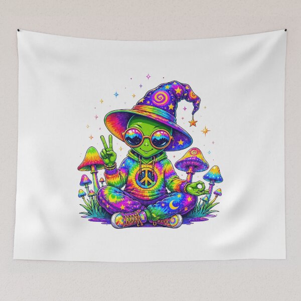 Item preview, groovy frog peace mushroom tie dye hippie psychedelic art designed and sold by Cocuninecrew.