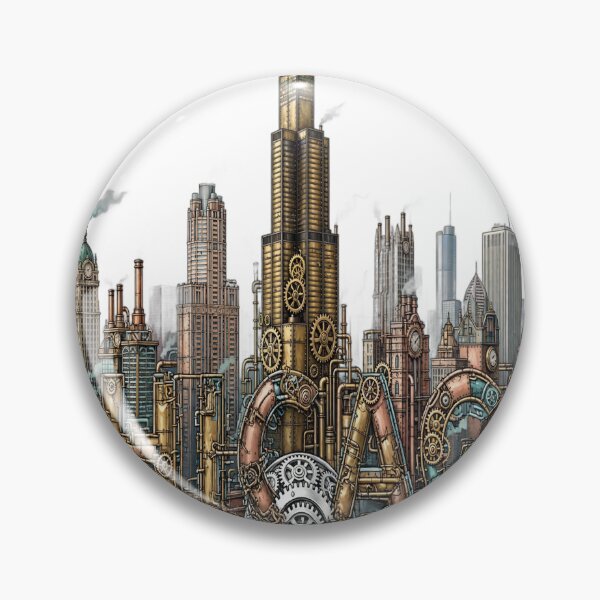 Item preview, Vintage Chicago Optical Illusion Steampunk Skyline designed and sold by Robert Lucio.