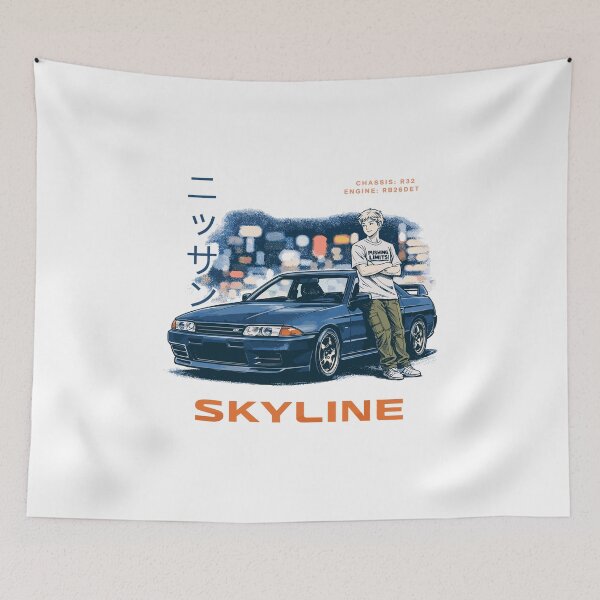 Aperçu de l'œuvre Affiche Skyline R32 JDM créée et vendue par Matinez Pink.