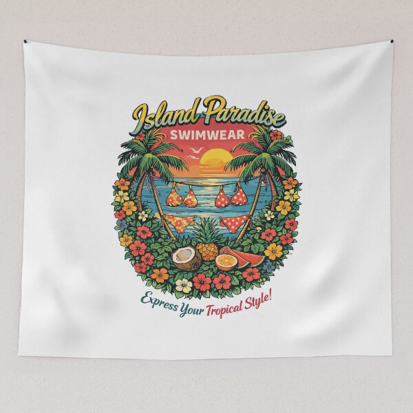 Item preview, Island Paradise Swimwear Tropical Sunset Poster designed and sold by Matinez Pink.