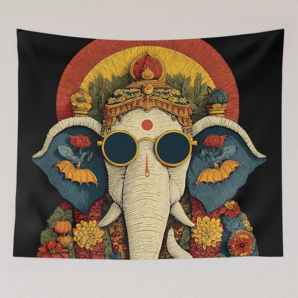Item preview, Cool Elephant Halloween Yellow Red Halo Bat Skull Pop Art designed and sold by PANNARUK THAILAND.