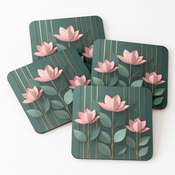 Item preview, Pink Flowers on Green Background  designed and sold by Vicky Brago-Mitchell®.