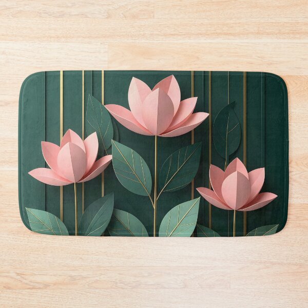 Item preview, Pink Flowers on Green Background  designed and sold by Vicky Brago-Mitchell®.