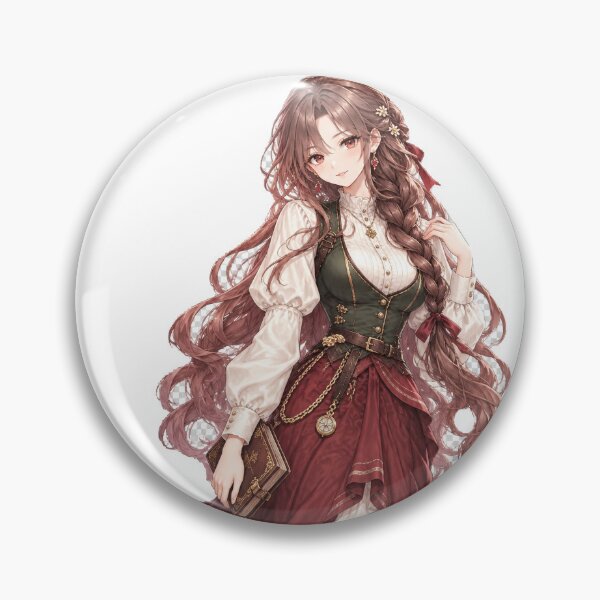 Item preview, Elegant Anime Writer Girl with Chestnut Braid and Garnet Eyes designed and sold by iloveanimechibi.