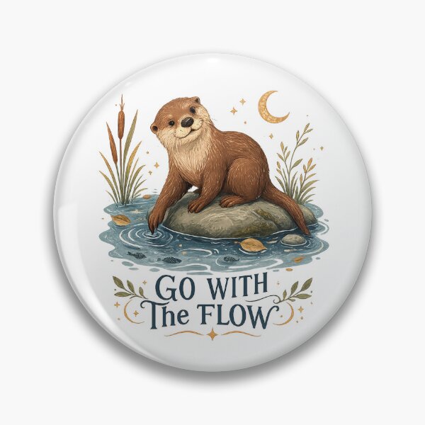 Item preview, Go With The Flow Cute River Otter Nature Lover Cottagecore Art designed and sold by inkoutninja.