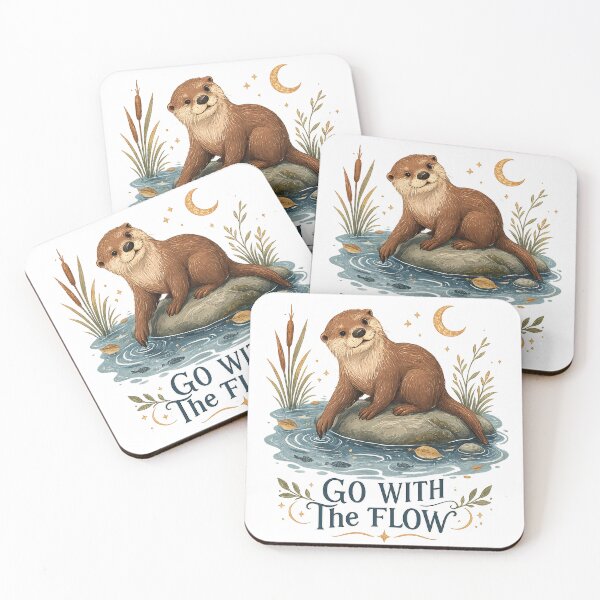 Item preview, Go With The Flow Cute River Otter Nature Lover Cottagecore Art designed and sold by inkoutninja.
