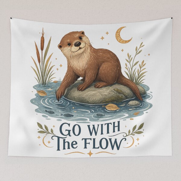 Item preview, Go With The Flow Cute River Otter Nature Lover Cottagecore Art designed and sold by inkoutninja.