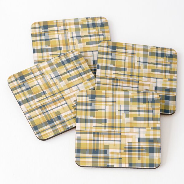 Item preview, Mid Century Modern Geometric Deconstructed Plaid Abstract Pattern in Mustard Yellow Navy Blue  designed and sold by kierkegaard.